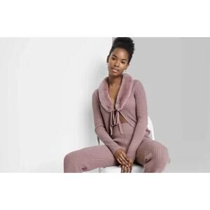 Wild Fable Purple Faux Trim Tie Front Ribbed Knit Cardigan size small